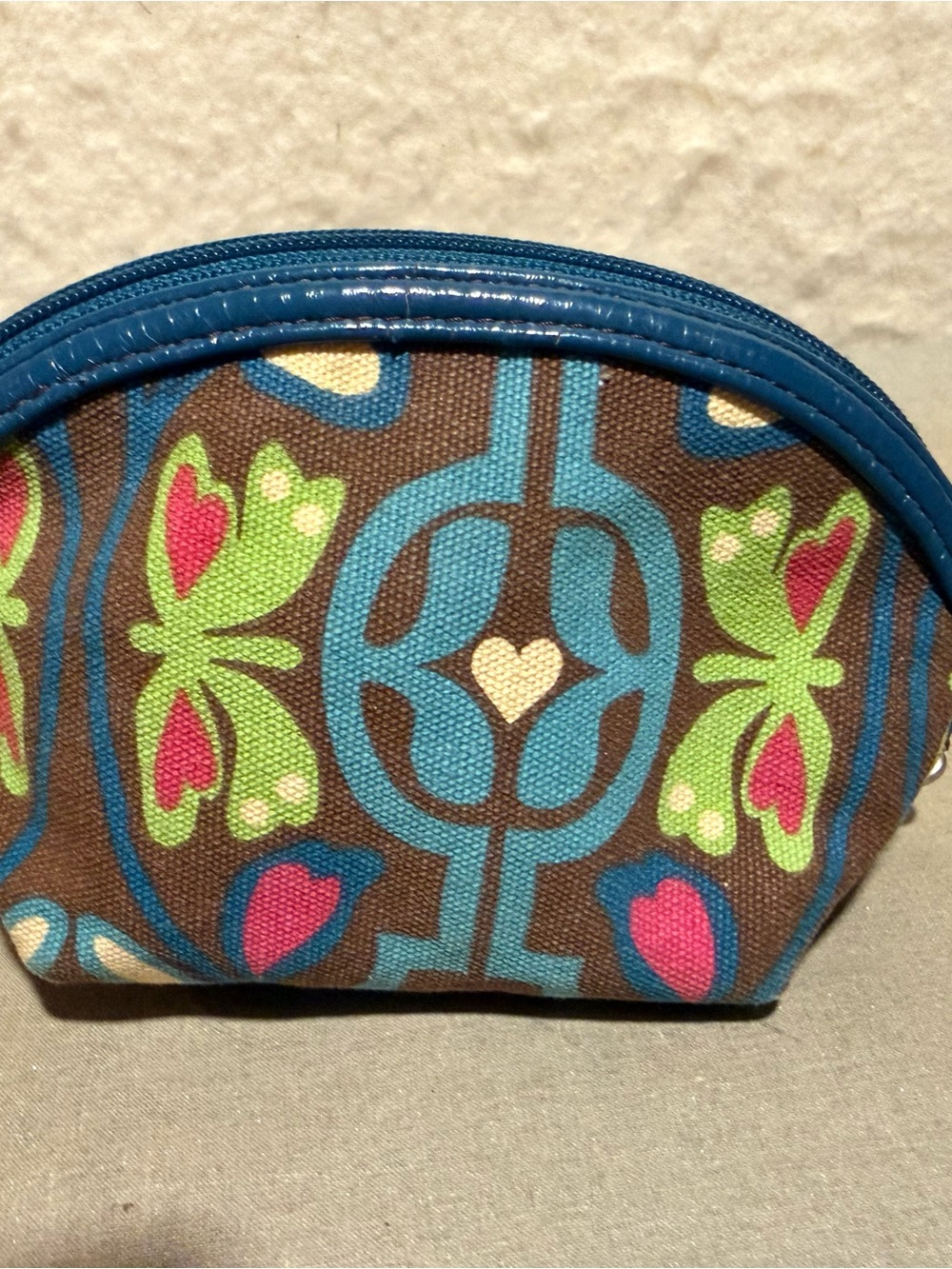 Fossil Blue Trim Floral-Print Cosmetic Pouch